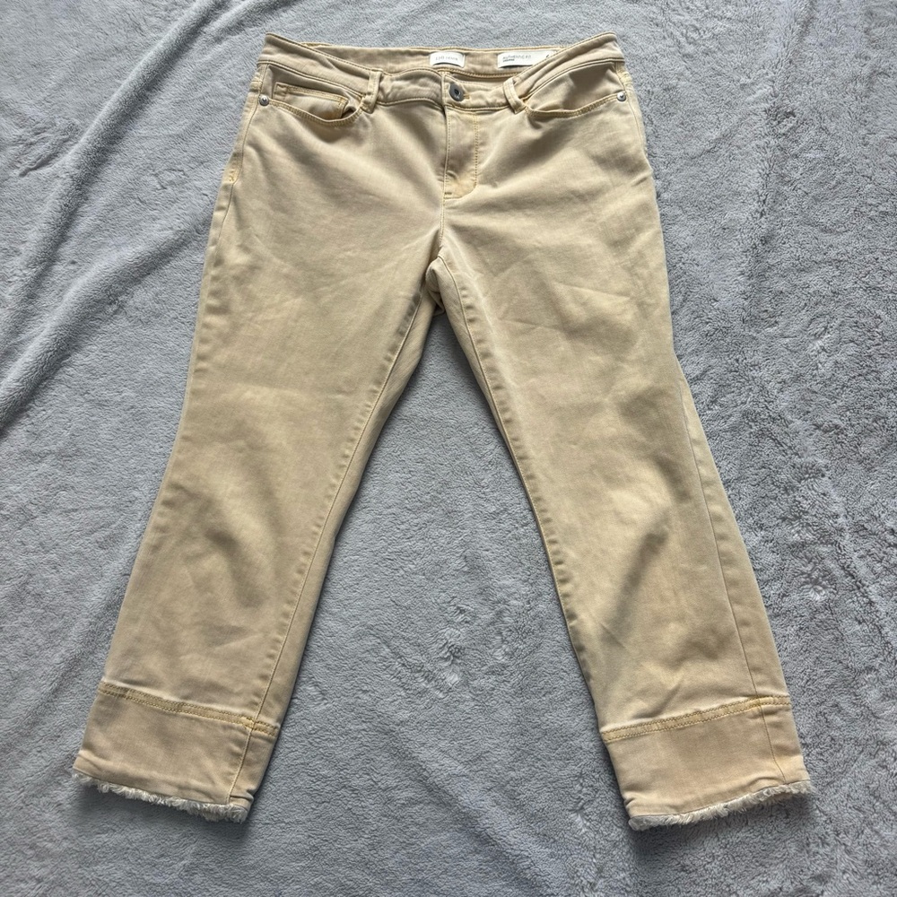 J Jill Yellow Denim Fray Bottom Cropped Jeans Authentic Fit Size 6P